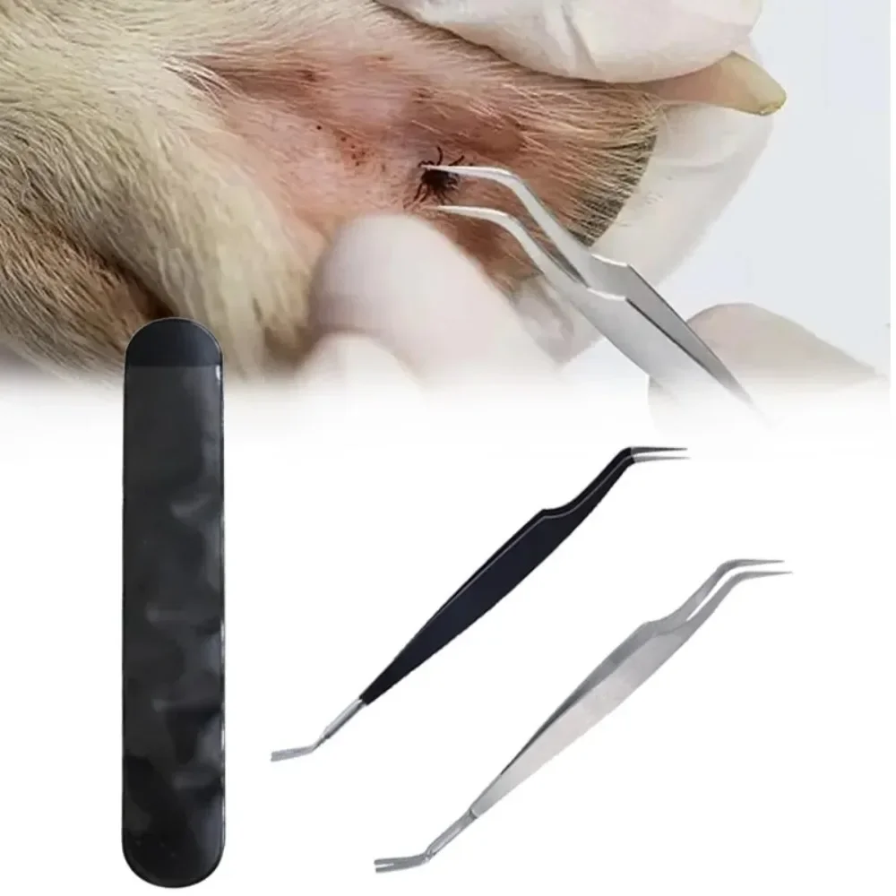 2-in-1 Stainless Steel Pet Dog Louse Flea Tweezers Safe Cat Dog Lice Flea Remover Cleaning Tool Tick Tweezers Durable Easy Use