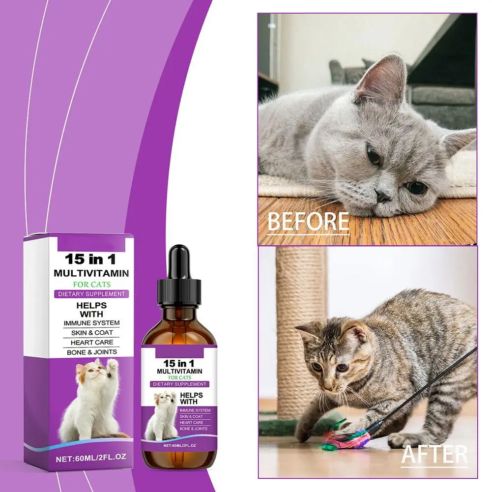 Cat Supplement All-in-1 Multi Liquid Body Care Drops Daily Supplement 60ml Body Care Drops For Supports Joint Care Skin & Coat Cat Supplement All-in-1 Multi Liquid Body Care Drops Daily Supplement 60ml Body Care Drops For Supports Joint Care Skin & Coat