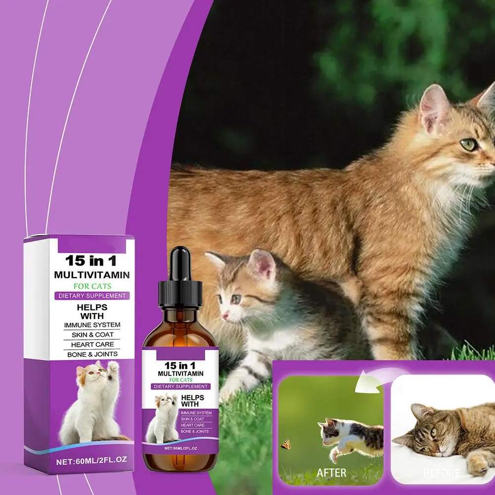 21178-5v7xp8.jpg Cat Supplement All-in-1 Multi Liquid Body Care Drops Daily Supplement 60ml Body Care Drops For Supports Joint Care Skin & Coat - Image 1