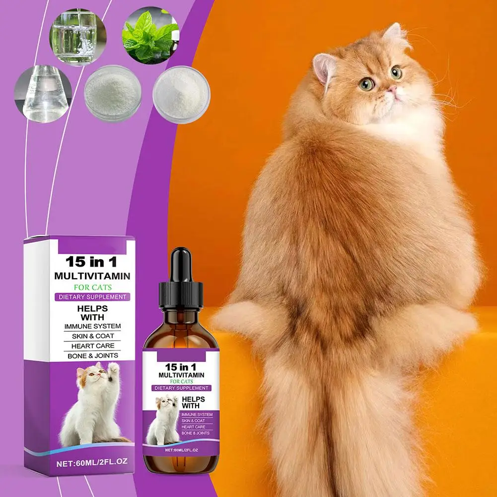 Cat Supplement All-in-1 Multi Liquid Body Care Drops Daily Supplement 60ml Body Care Drops For Supports Joint Care Skin & Coat Cat Supplement All-in-1 Multi Liquid Body Care Drops Daily Supplement 60ml Body Care Drops For Supports Joint Care Skin & Coat