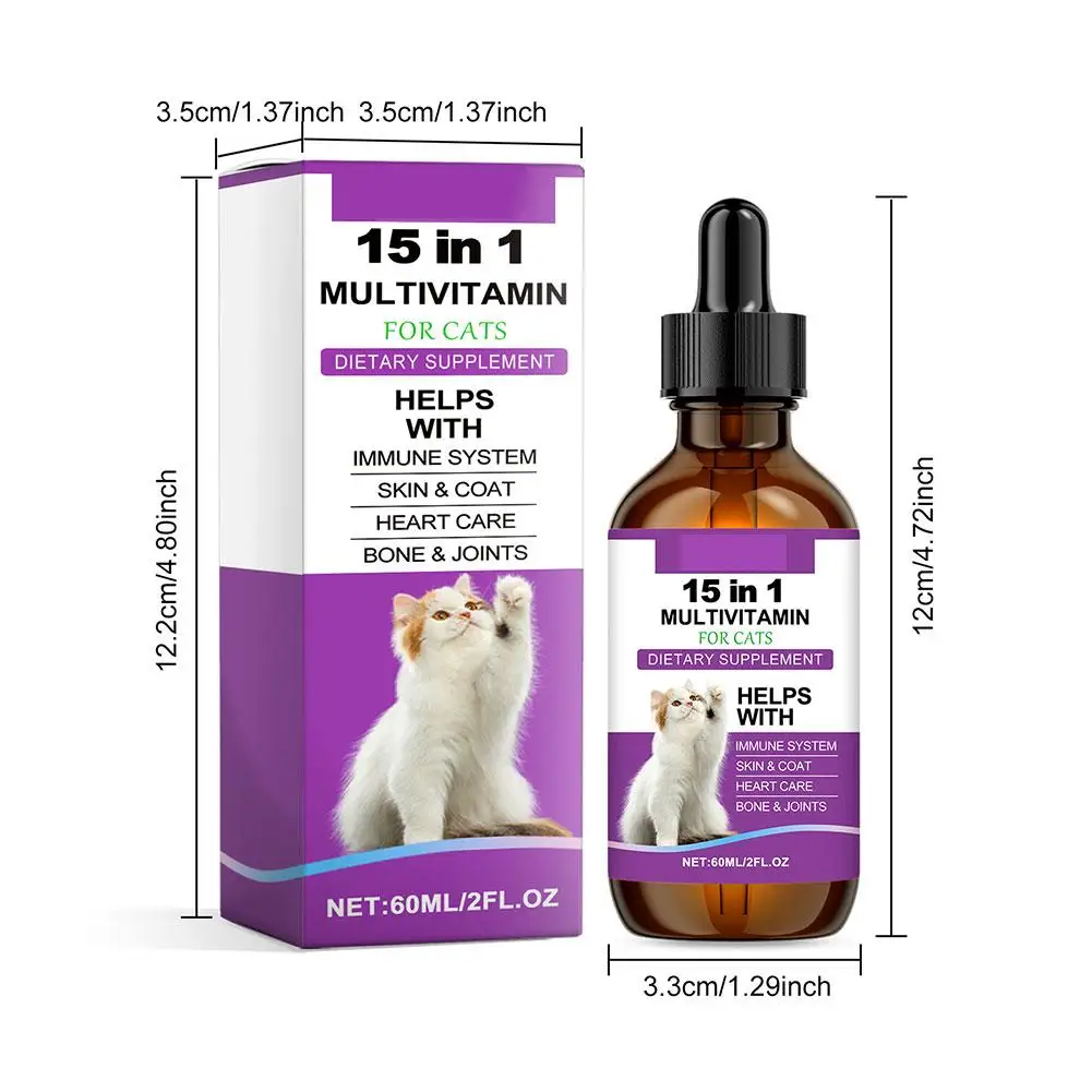 Cat Supplement All-in-1 Multi Liquid Body Care Drops Daily Supplement 60ml Body Care Drops For Supports Joint Care Skin & Coat Cat Supplement All-in-1 Multi Liquid Body Care Drops Daily Supplement 60ml Body Care Drops For Supports Joint Care Skin & Coat