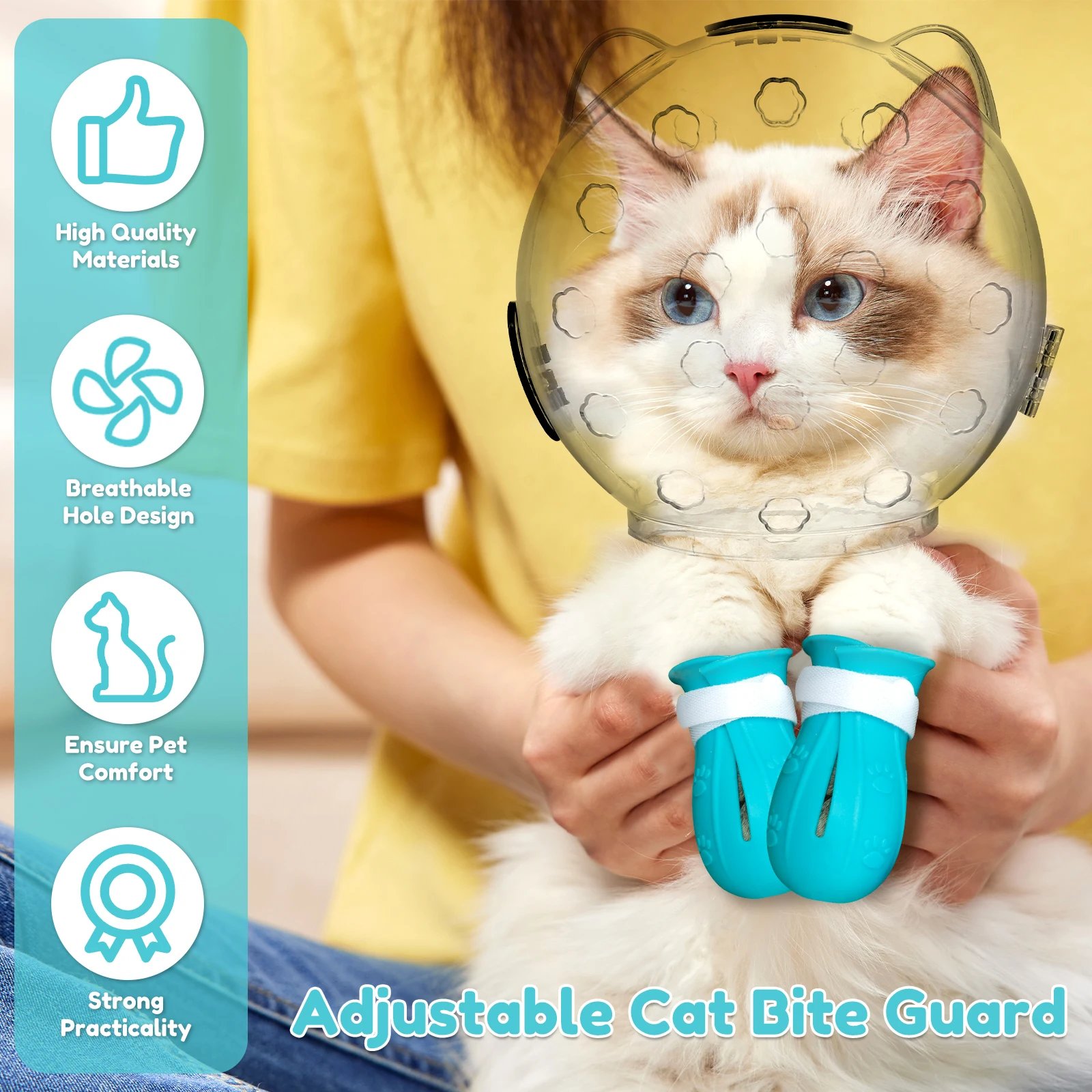 1/2Pcs Cat Muzzle Pet Grooming Cover Accessory Anti-bite Anti-Licking Cat Space Hood Breathable Helmet with 4 Silicone Paw Shoes