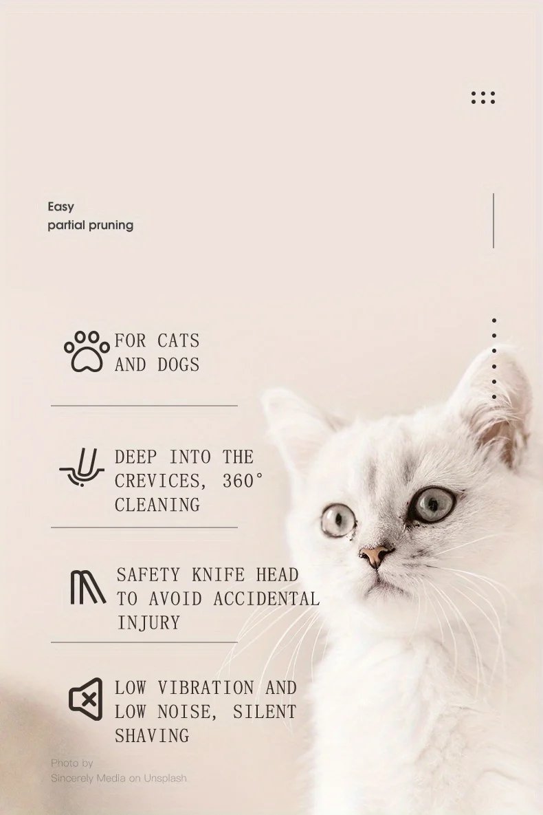 1pc Electric Pet Clippers Cat Dog Quiet Foot Hair Trimmer 360° Cleaning USB Charging Pet Paw Hairs Pruning Pet Grooming Products