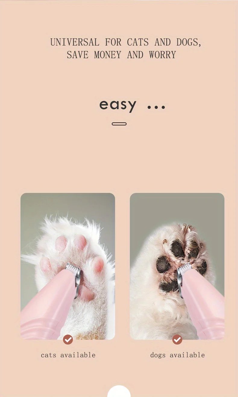 1pc Electric Pet Clippers Cat Dog Quiet Foot Hair Trimmer 360° Cleaning USB Charging Pet Paw Hairs Pruning Pet Grooming Products