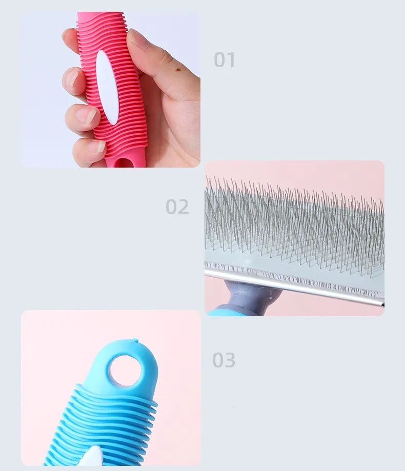 Cat Comb Silicone Cat Brush Massage Pet Hair Remover Stainless Steel Combs for Cats Pet Grooming Comfortable Handle Dog Brush