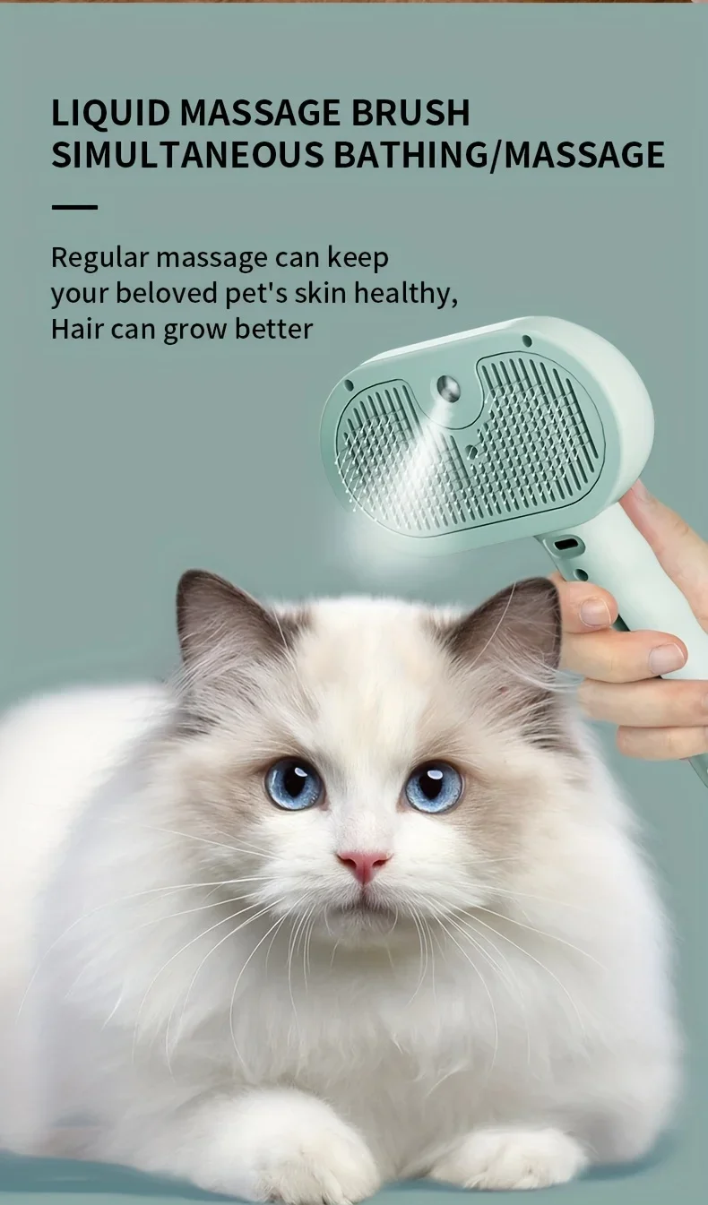 3-in-1 Dogs Cat Hair Brush Remover Steam Spray Grooming Brush Unique Steam Tools Water Mist Humidifier Toy White Pink Green