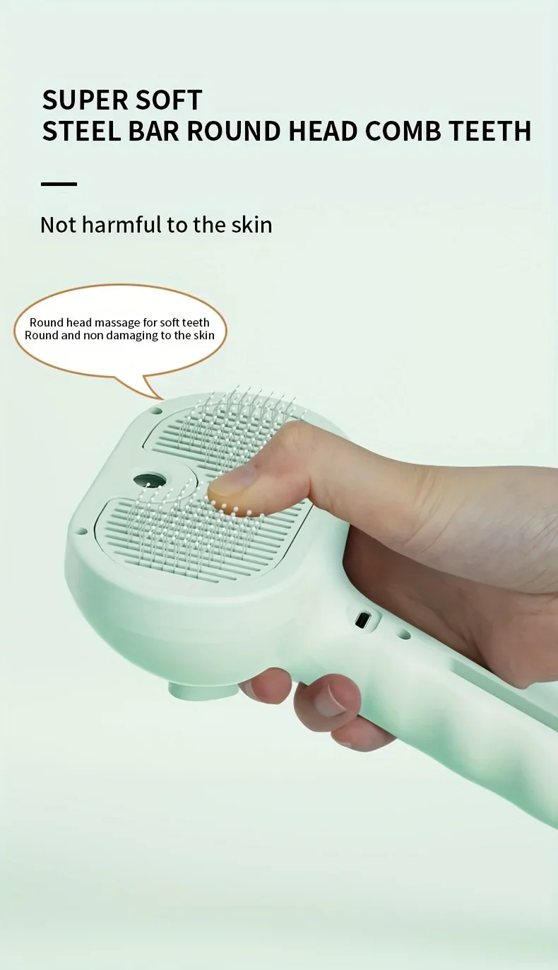 3-in-1 Dogs Cat Hair Brush Remover Steam Spray Grooming Brush Unique Steam Tools Water Mist Humidifier Toy White Pink Green