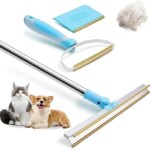 Carpet Rake Pet Hair Remover Set Pet Hair Removal Tool Telescopic Handle Rug Rake for Dog Cat Hair 180° Rotation Carpet Shave