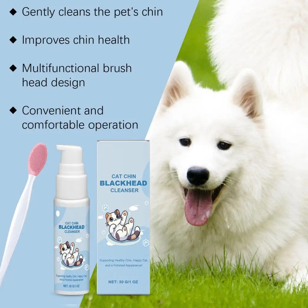 Cat Chin Cleaner 30g Blackhead Cleaning Lotion Pet Chin Acne Care Brush Dog Cat Grooming Supplies Tooth Stain Remover for Pets