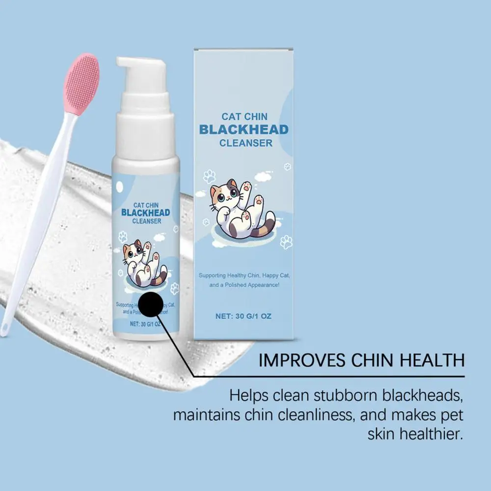Cat Chin Cleaner 30g Blackhead Cleaning Lotion Pet Chin Acne Care Brush Dog Cat Grooming Supplies Tooth Stain Remover for Pets