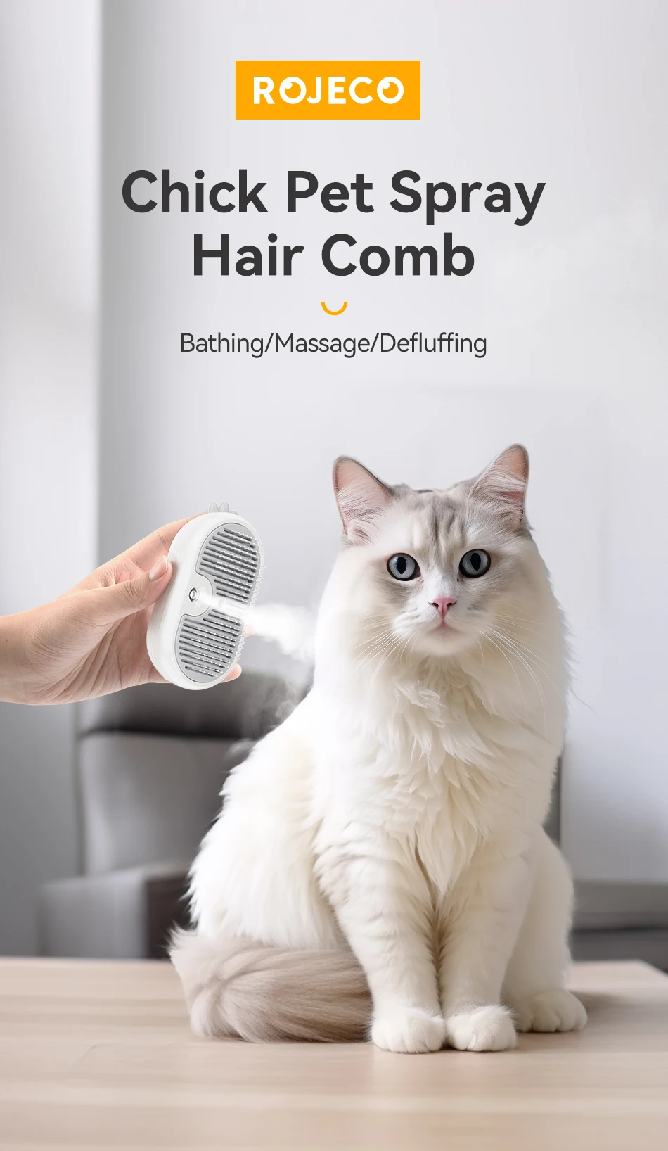 ROJECO Pet Steam Comb Cat Electric Spray Brushes for Dog Hair Removal Combs Pet Hair Grooming Tools Kitten Hair Removal Brushes ROJECO Pet Steam Comb Cat Electric Spray Brushes for Dog Hair Removal Combs Pet Hair Grooming Tools Kitten Hair Removal Brushes