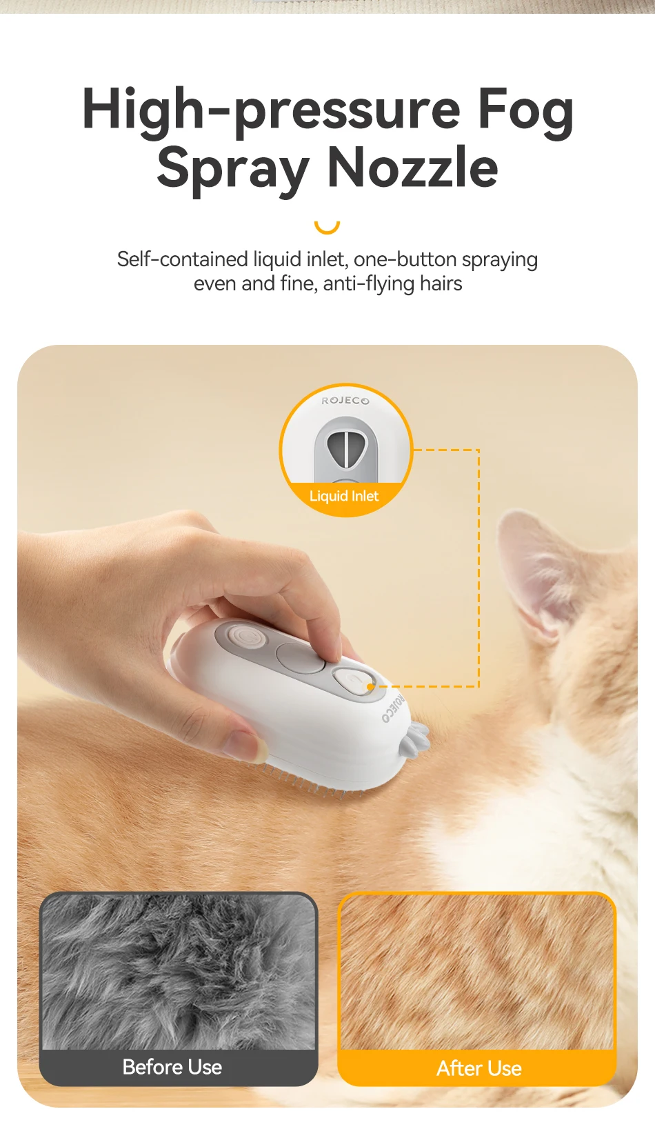ROJECO Pet Steam Comb Cat Electric Spray Brushes for Dog Hair Removal Combs Pet Hair Grooming Tools Kitten Hair Removal Brushes ROJECO Pet Steam Comb Cat Electric Spray Brushes for Dog Hair Removal Combs Pet Hair Grooming Tools Kitten Hair Removal Brushes