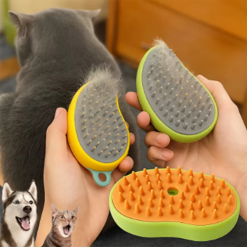 22126-mrcm2c.jpg Steam hair removal brush electric spray cat hair brush three in one silicone brush used to massage pets remove floating hairs - Image 1