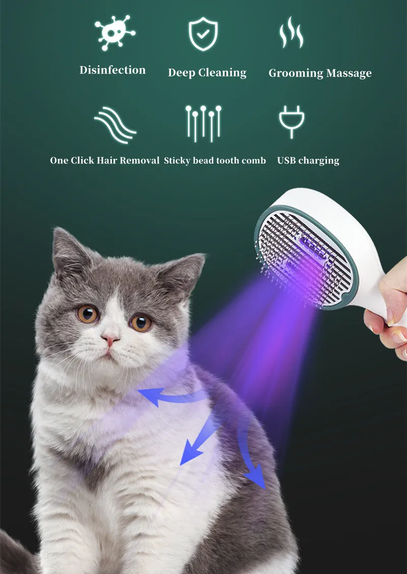 Cat Comb Dog Hair Remover Brush UVC Sterilization Pet Grooming Slicker Needle Comb Removes Tangled Self Cleaning Pet Supplies Cat Comb Dog Hair Remover Brush UVC Sterilization Pet Grooming Slicker Needle Comb Removes Tangled Self Cleaning Pet Supplies