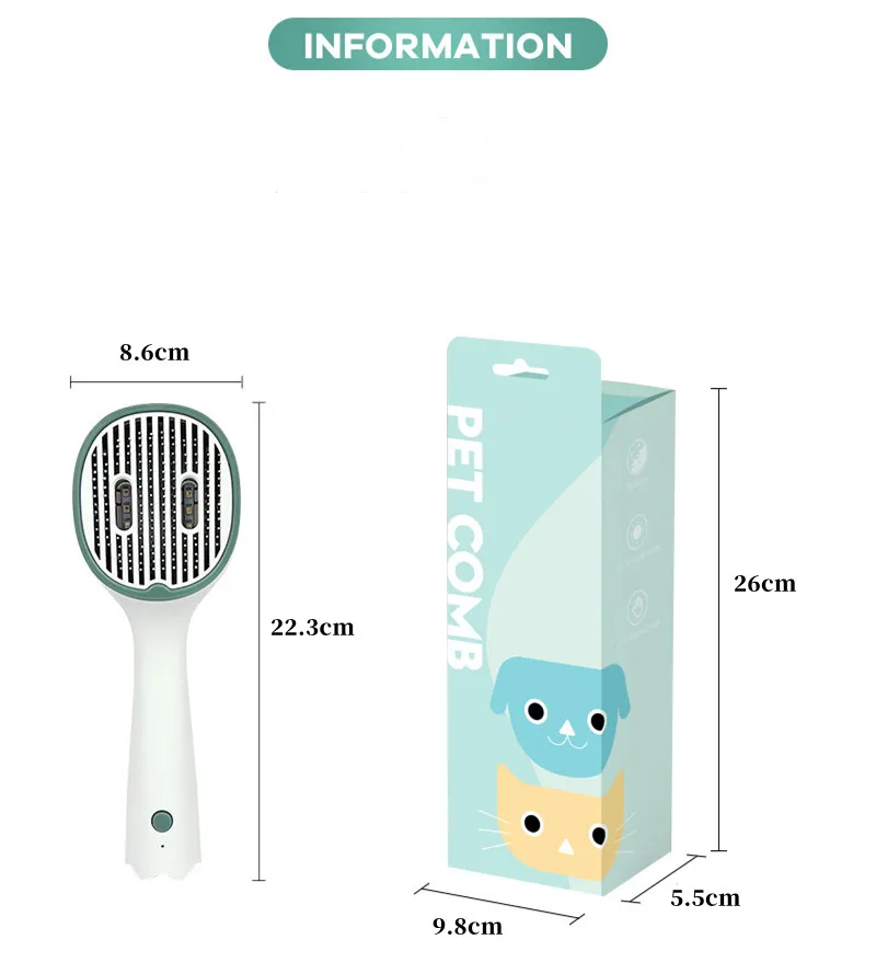 Cat Comb Dog Hair Remover Brush UVC Sterilization Pet Grooming Slicker Needle Comb Removes Tangled Self Cleaning Pet Supplies Cat Comb Dog Hair Remover Brush UVC Sterilization Pet Grooming Slicker Needle Comb Removes Tangled Self Cleaning Pet Supplies