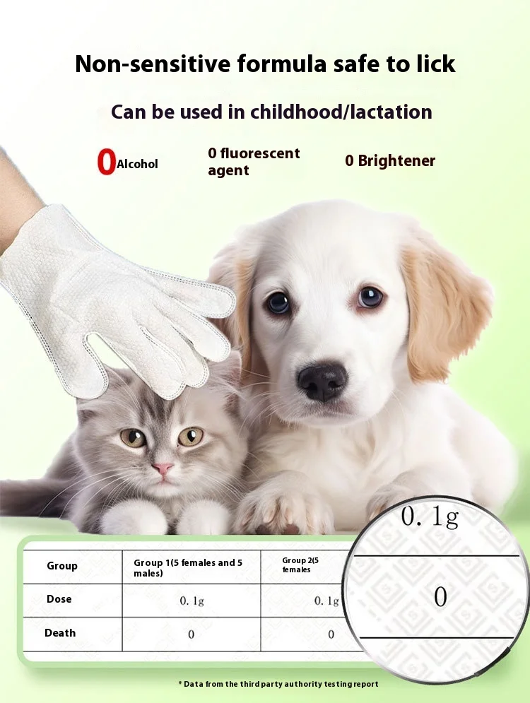 Pet Unwashed Gloves, Dog Bath Deodorizing, Cat Puppy and Kitten Dry Cleaning, Paw Wet Wipes, Cleaning Supplies 6 Pieces