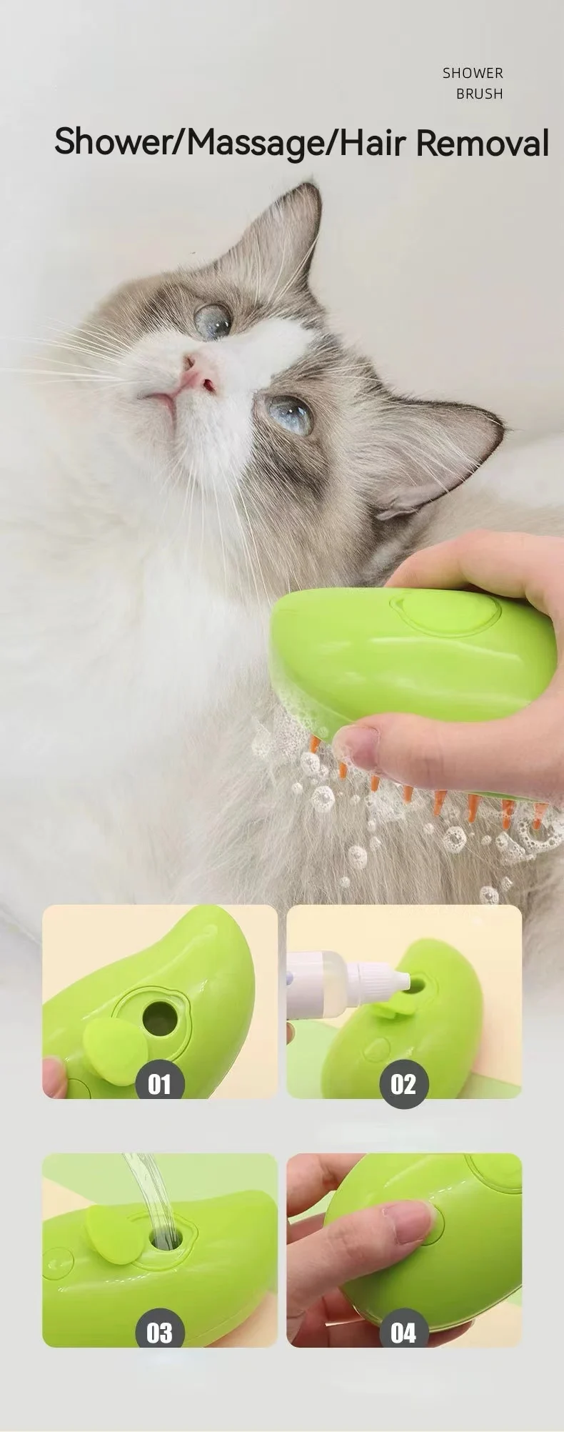 Electric 3-in-1 Pet Hair Brush - Steam Spray Massage Hair Removal Comb for Dogs And Cats Anti-Flying Hair Cleaning Brush Electric 3-in-1 Pet Hair Brush - Steam Spray Massage Hair Removal Comb for Dogs And Cats Anti-Flying Hair Cleaning Brush