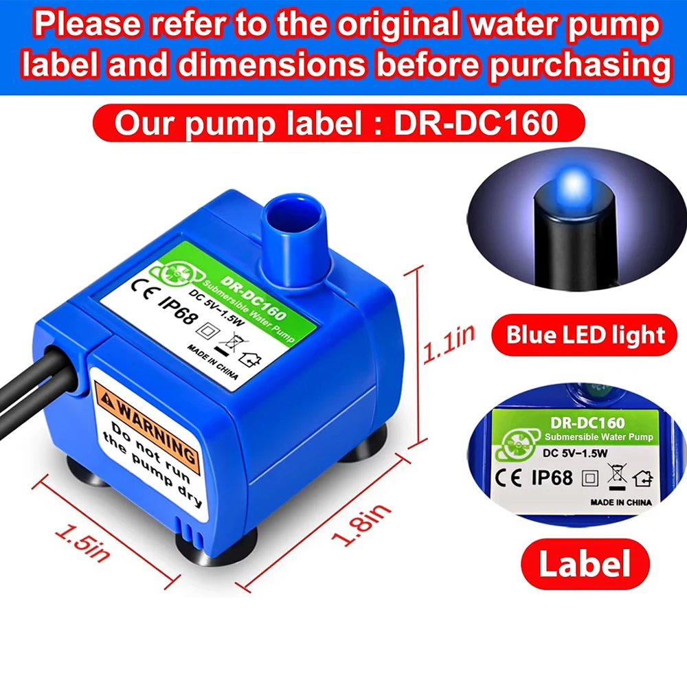USB Replace Water Pump for Pet Cat Dog Water Fountain Pump Cat Water Dispenser Dog Water Dispenser Fish Tank Submersible Pump