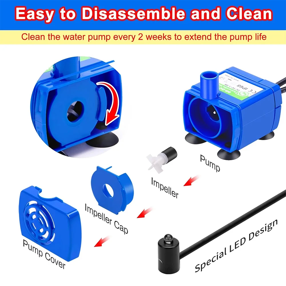 USB Replace Water Pump for Pet Cat Dog Water Fountain Pump Cat Water Dispenser Dog Water Dispenser Fish Tank Submersible Pump