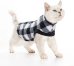 EXPAWLORER Plaid Cat Sweater Warm Fleece Hoodie Vest for Cats Small Dogs Fall Winter Coat Pullover Buffalo Check Clothing