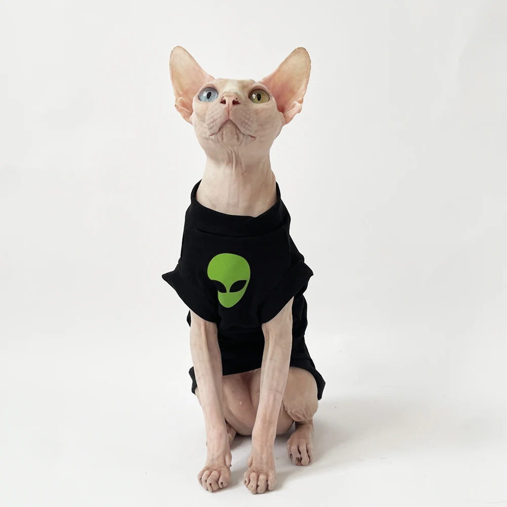 23057-fulc51.jpg Cat Clothes for Sphynx Fashion Black Cotton Coat for Cat Striped Winter T-shirt For Devon Rex Soft cotton T-shirt Cat costume - Image 1