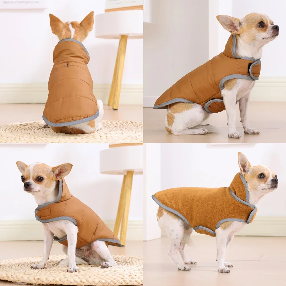 Reversible Cat Clothes For Small Medium Cats Dogs Winter Warm Fleece Cat Jacket Reflective Kitten Costume Sphynx Vest Pet Coat