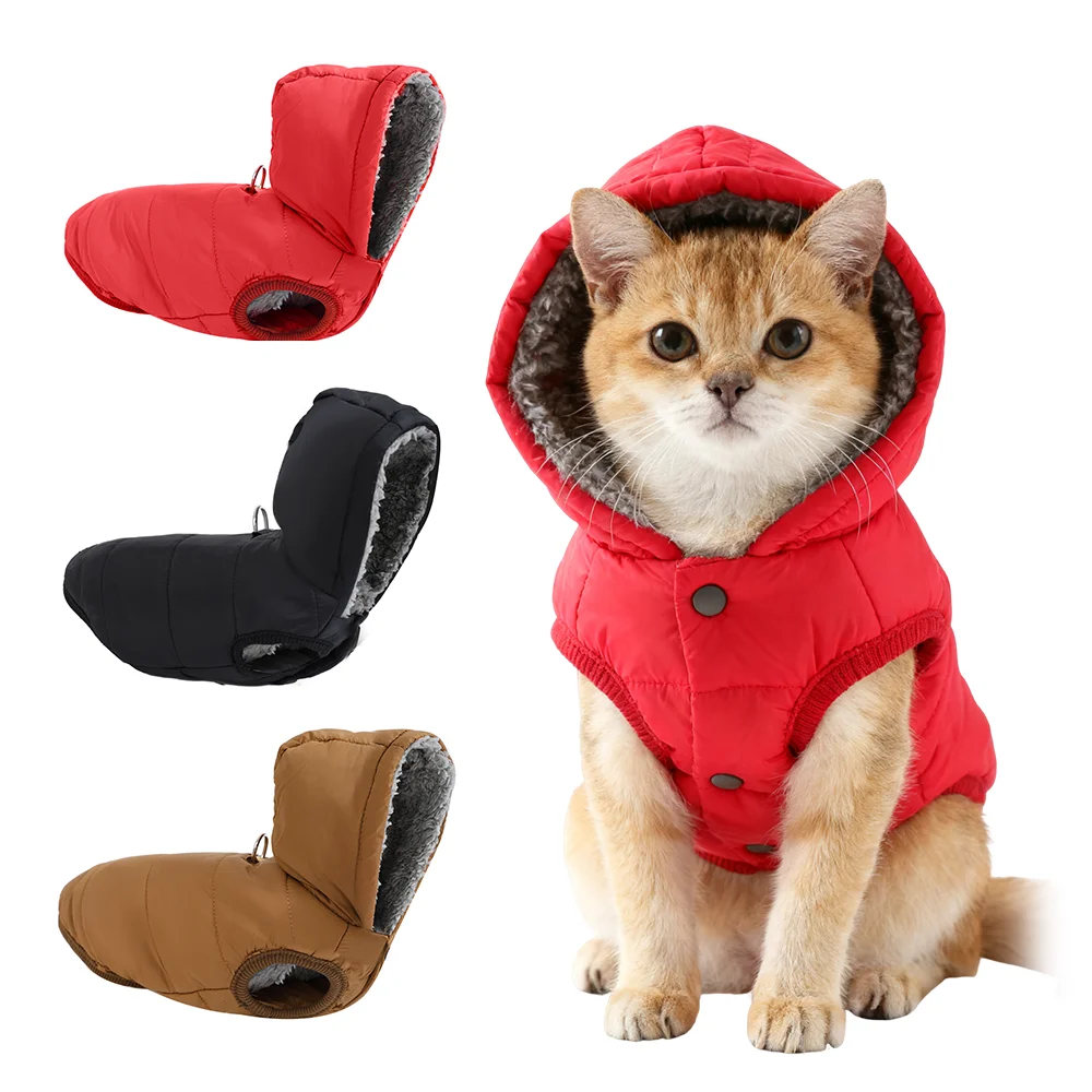 23168-2jrf9a.jpg Winter Fleece Cat Clothes Warm Kitten Jacket Hoodies Waterproof Pet Coat Soft Comfortable with D-Ring for Dogs Sphynx Supplies - Image 1