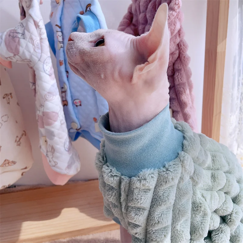 Elegant Warm Sphynx Cat Turtleneck Sweater Hairless Cat Clothes Comfort Winter Coat Thickening Fleece Jacket for Sphynix Cat