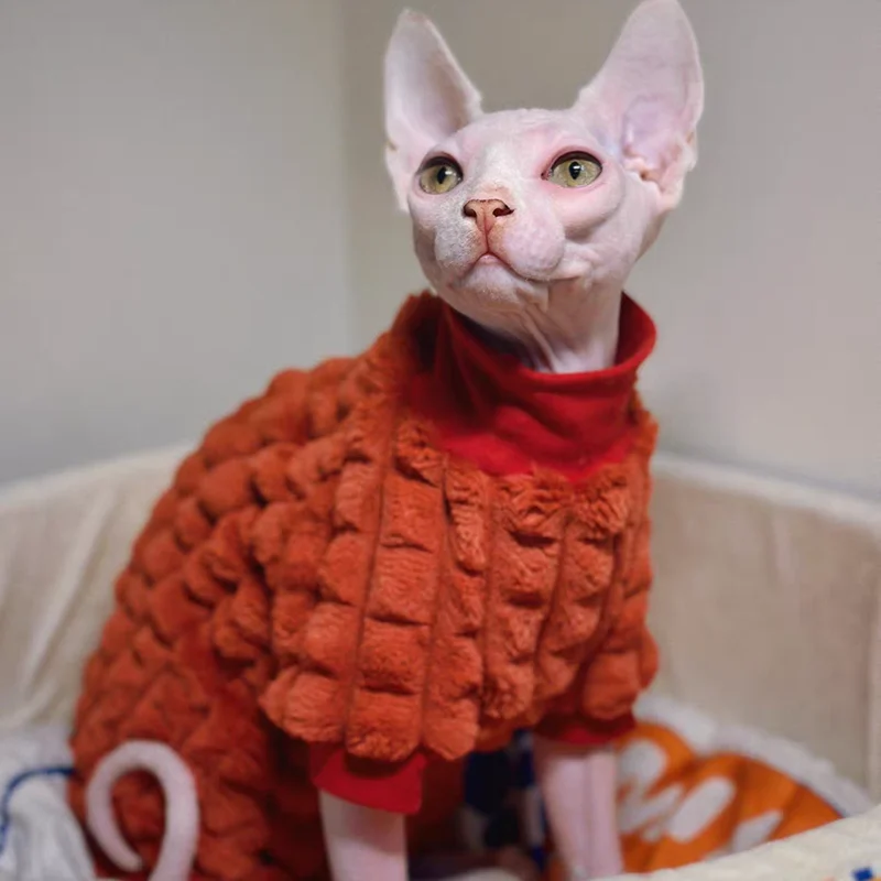 Elegant Warm Sphynx Cat Turtleneck Sweater Hairless Cat Clothes Comfort Winter Coat Thickening Fleece Jacket for Sphynix Cat