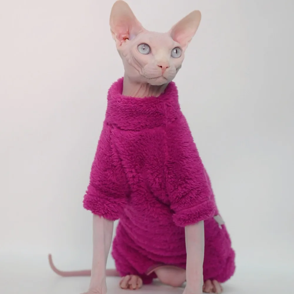 Winter Warm Sphynx Cat Clothes Four Legs Outfit for Hairless Cats Sizes for Devon Rex Abyssinian Cornish