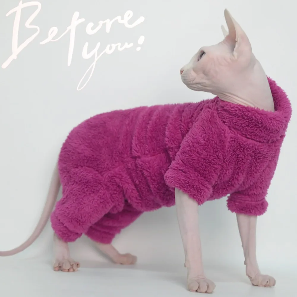 Winter Warm Sphynx Cat Clothes Four Legs Outfit for Hairless Cats Sizes for Devon Rex Abyssinian Cornish