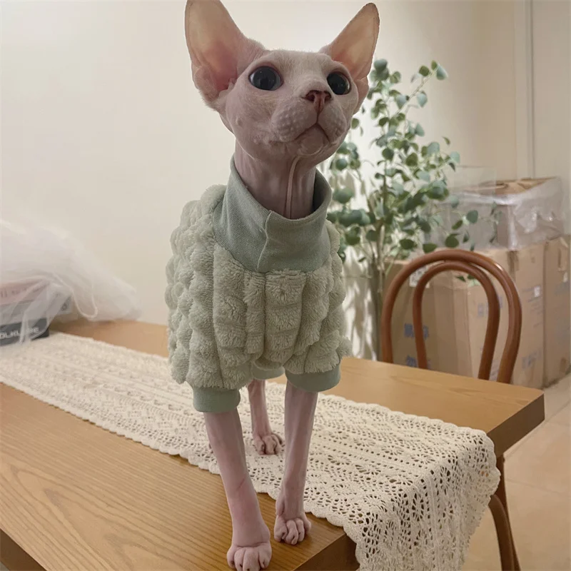 Sphynx Cat Turtleneck Winter Green Sweater Hairless Cat Clothes Thick Warm 4-legged Coat Purple Fleece Jacket for Devon Rex