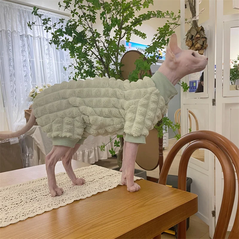 Sphynx Cat Turtleneck Winter Green Sweater Hairless Cat Clothes Thick Warm 4-legged Coat Purple Fleece Jacket for Devon Rex