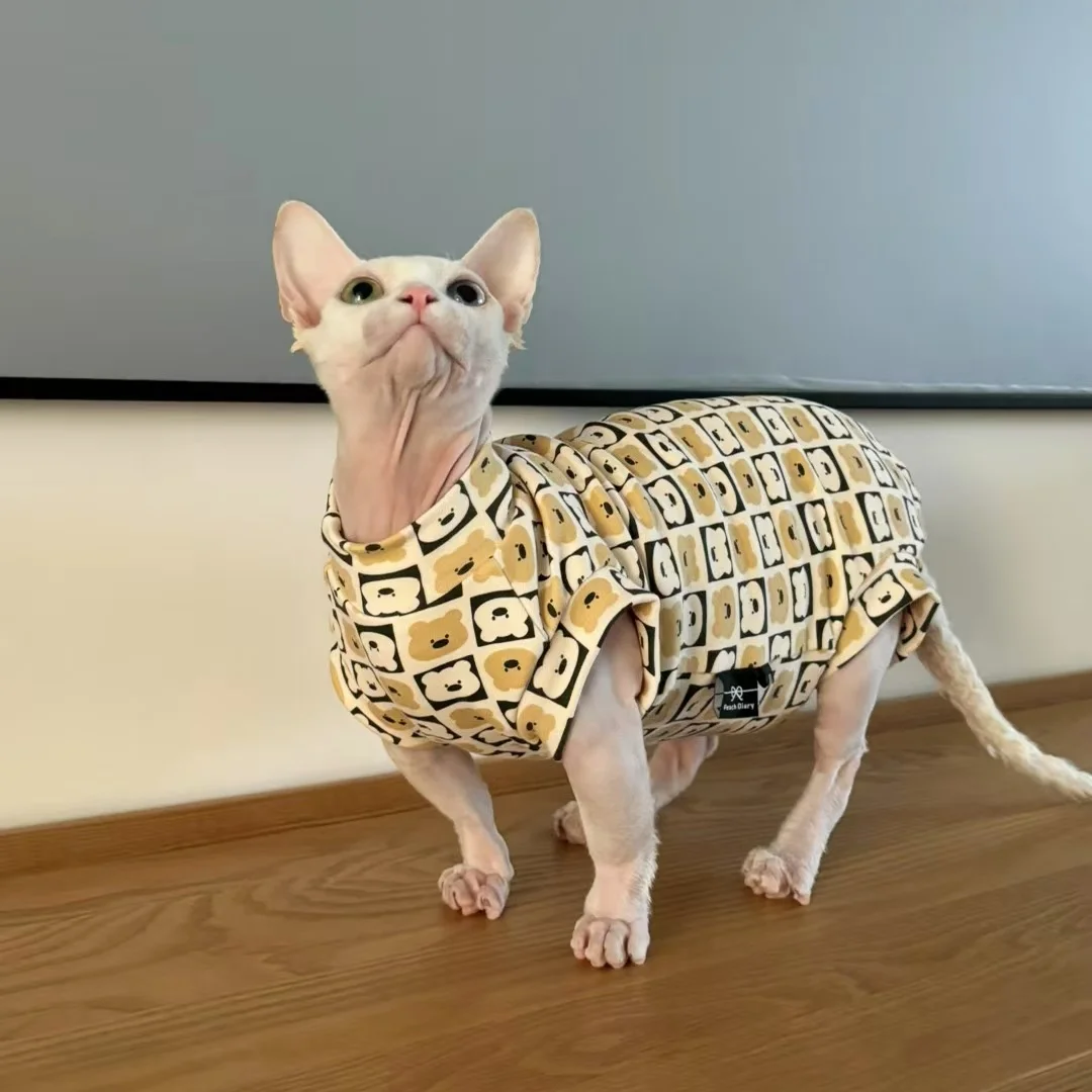 Cotton Jumpsuit for Sphynx Cat Clothes Short Sleeve Warm Coat For Devon Rex Soft Cartoon Undershirt For Kittens in Autumn Spring Cotton Jumpsuit for Sphynx Cat Clothes Short Sleeve Warm Coat For Devon Rex Soft Cartoon Undershirt For Kittens in Autumn Spring