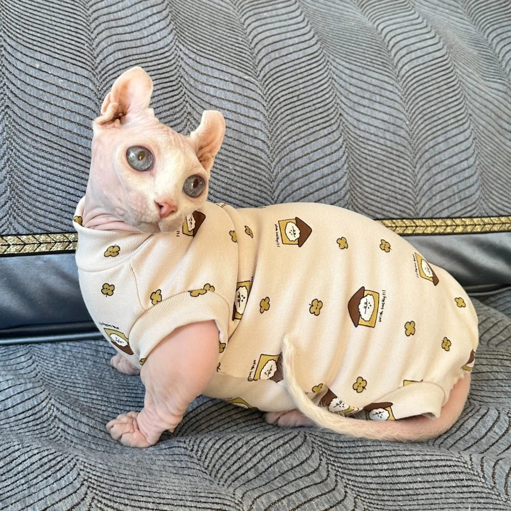 Cotton Jumpsuit for Sphynx Cat Clothes Short Sleeve Warm Coat For Devon Rex Soft Cartoon Undershirt For Kittens in Autumn Spring Cotton Jumpsuit for Sphynx Cat Clothes Short Sleeve Warm Coat For Devon Rex Soft Cartoon Undershirt For Kittens in Autumn Spring