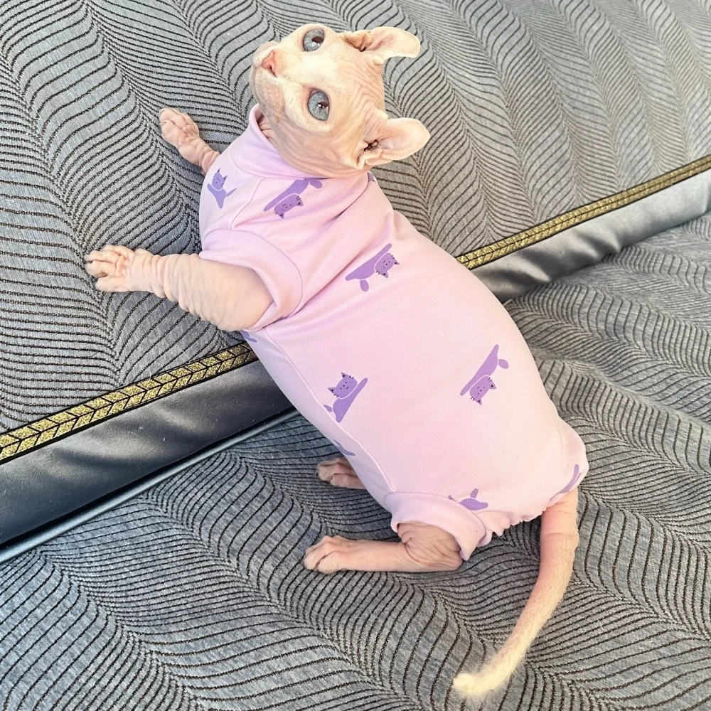 Cotton Jumpsuit for Sphynx Cat Clothes Short Sleeve Warm Coat For Devon Rex Soft Cartoon Undershirt For Kittens in Autumn Spring Cotton Jumpsuit for Sphynx Cat Clothes Short Sleeve Warm Coat For Devon Rex Soft Cartoon Undershirt For Kittens in Autumn Spring