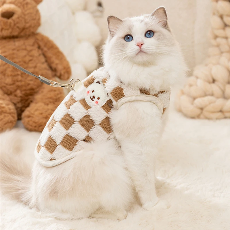 Plush Cat Puppy Button Jacket with Buckle Warm Winter Pet Clothes Cartoon Bear Print Kitten Coat Sphynx Clothing ropa para gato