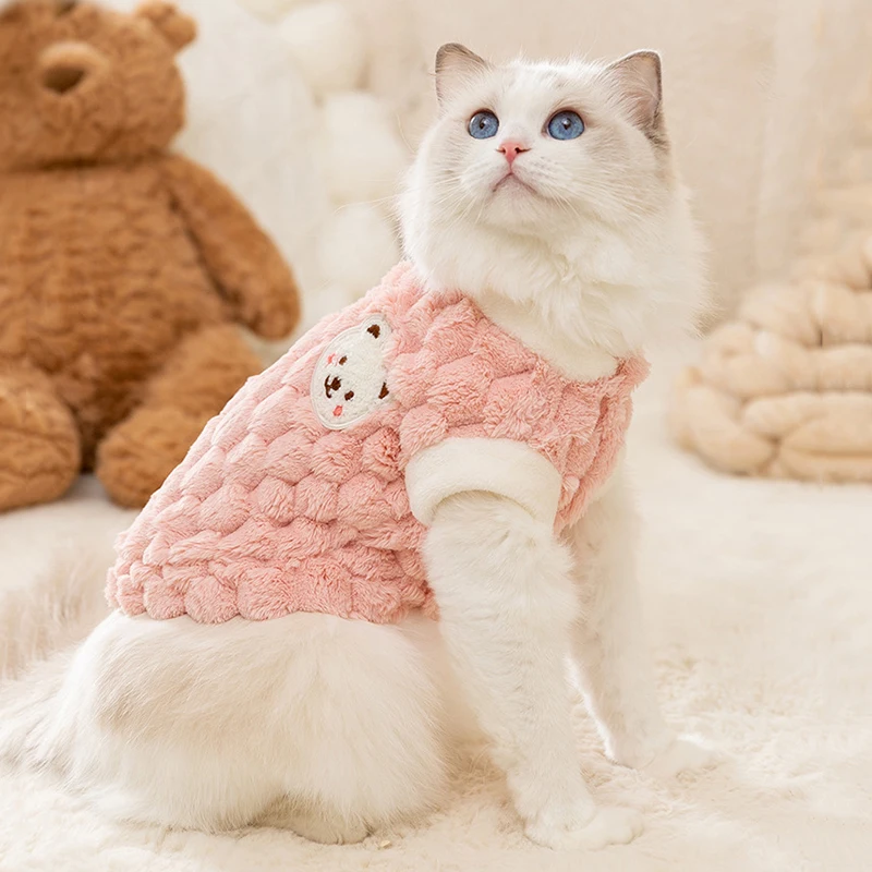 Plush Cat Puppy Button Jacket with Buckle Warm Winter Pet Clothes Cartoon Bear Print Kitten Coat Sphynx Clothing ropa para gato
