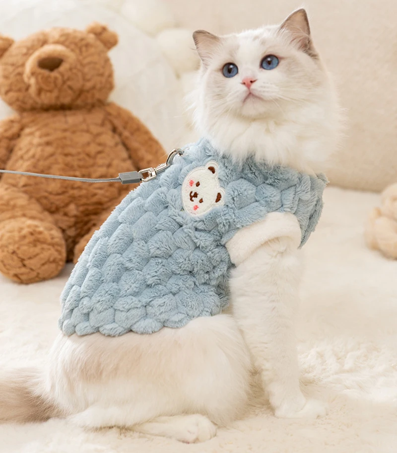 Plush Cat Puppy Button Jacket with Buckle Warm Winter Pet Clothes Cartoon Bear Print Kitten Coat Sphynx Clothing ropa para gato