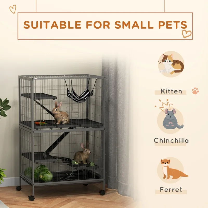 Multi - Layer Metal Cat Cage with Wheels Indoor Cat Playpen Pet House with Platforms for Cats Small Animals