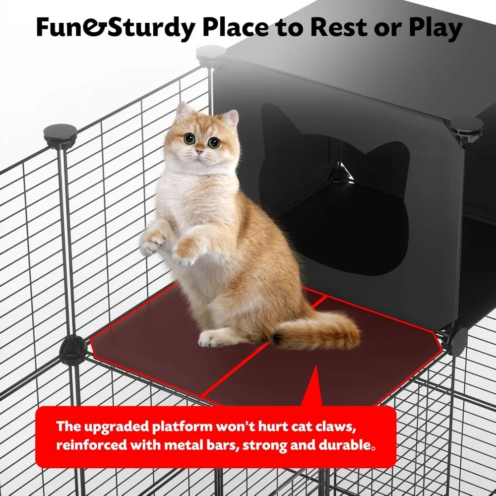 Cat Enclosure Indoor with Litter Box, 4-Tier Metal Wire Cat Cage, DIY Detachable Design for Cats, Kittens & Small Animals, Multi