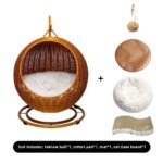 Semi-enclosed Pet Hammock Hanging Cat Nest Round Rattan Cat Cage Cat Bed with Plush Cushion Pet Cradle Bed Cat Accessories - Image 6