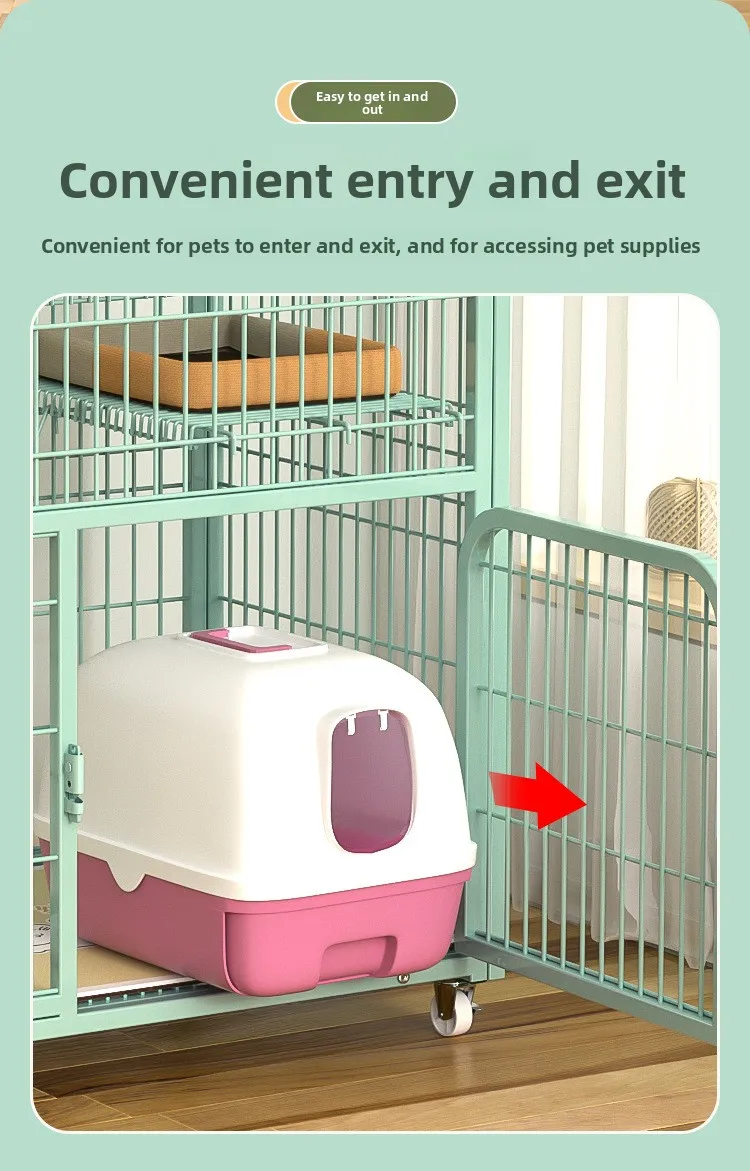 Large Metal Cat Cage with Wheels Multi-Level Pet Playpen Indoor Cat Kennel with Platforms and Ramps for Kittens and Adult Cats