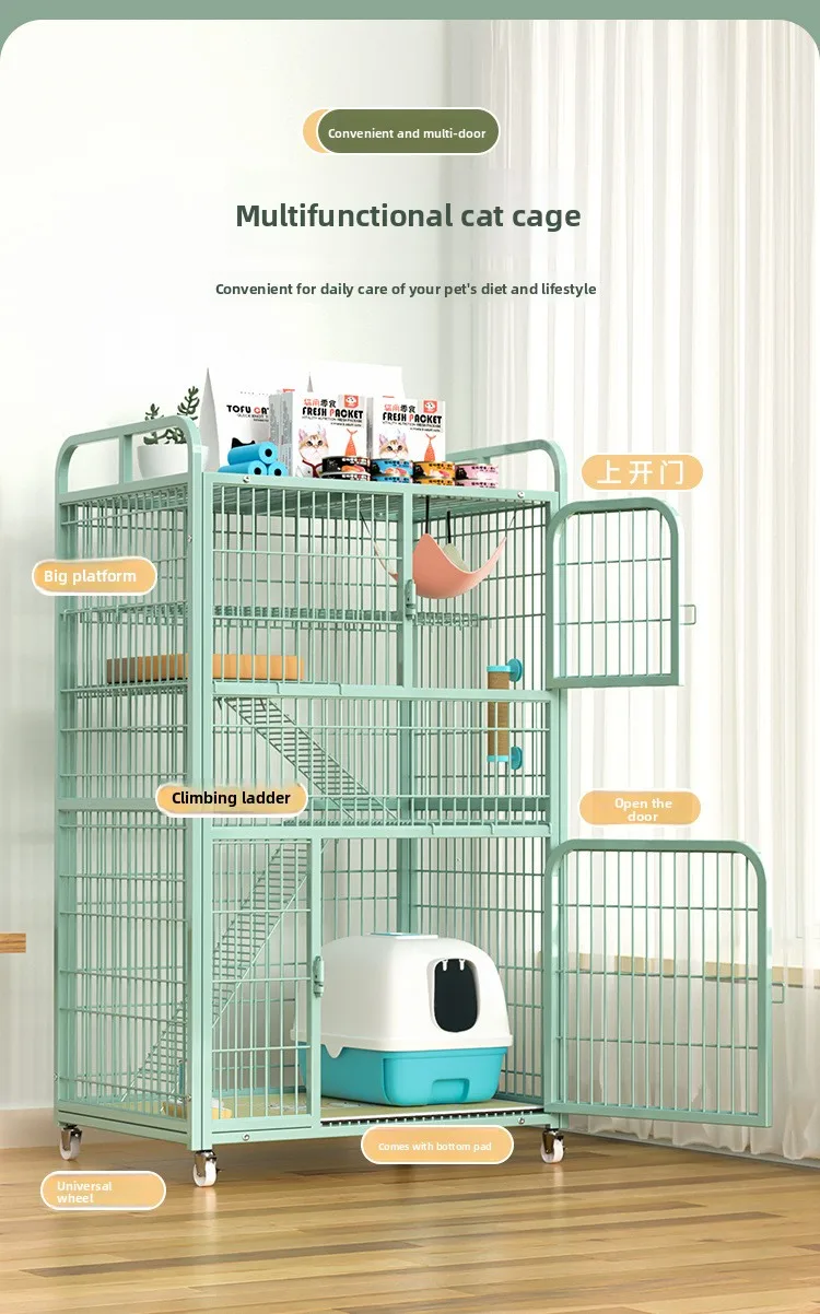 Large Metal Cat Cage with Wheels Multi-Level Pet Playpen Indoor Cat Kennel with Platforms and Ramps for Kittens and Adult Cats