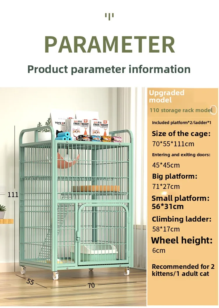 Large Metal Cat Cage with Wheels Multi-Level Pet Playpen Indoor Cat Kennel with Platforms and Ramps for Kittens and Adult Cats