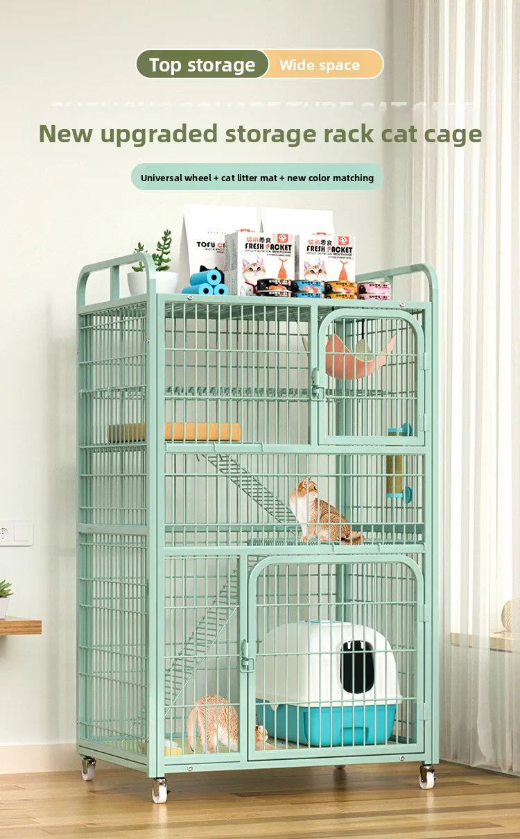 Large Metal Cat Cage with Wheels Multi-Level Pet Playpen Indoor Cat Kennel with Platforms and Ramps for Kittens and Adult Cats
