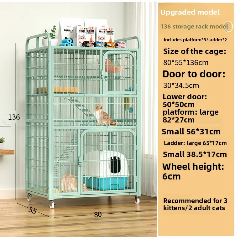 Large Metal Cat Cage with Wheels Multi-Level Pet Playpen Indoor Cat Kennel with Platforms and Ramps for Kittens and Adult Cats