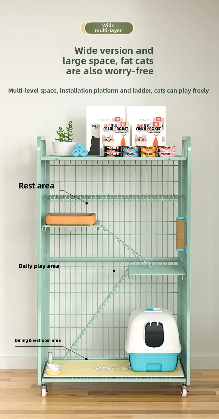 Large Metal Cat Cage with Wheels Multi-Level Pet Playpen Indoor Cat Kennel with Platforms and Ramps for Kittens and Adult Cats