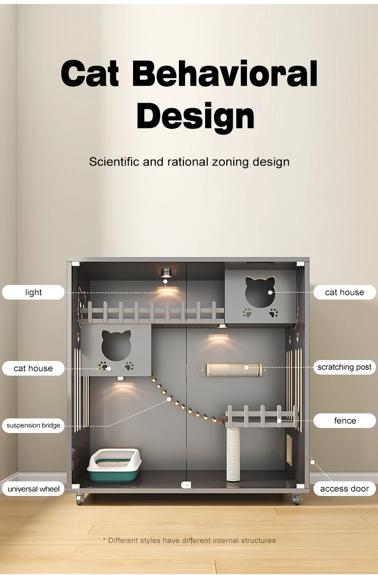 Customizable Luxury Wooden Cat Villa Big Pet Play Cage House for 2 Cats for Indoors Living Room