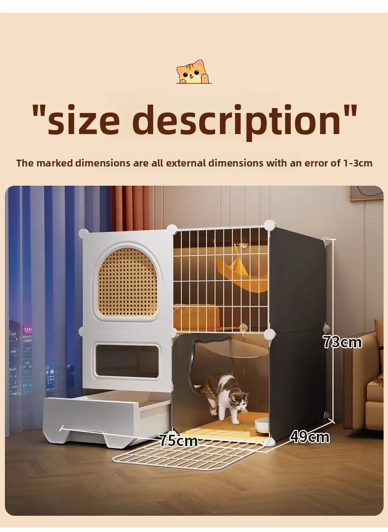 Large Cat Cages with Bed & Litter Box Indoor Multi-Level Cat House Spacious 3-in-1 Pet Villa Roomy Playpen with Resting Area